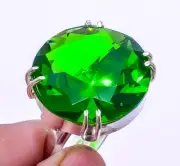 Emerald Quartz (Simulated) 925 Sterling Silver Solitaire Ring Adjustable (R687)