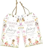 50Pcs Fairy Thank You Gift Tags, Fairy Theme Gift Tags Thank You for Celebrating with US Tags Double-Sided Printing for Girl Birthday Baby Shower Wedding Bridal Shower Party