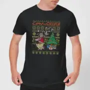 Cow and Chicken Cow And Chicken Pattern Men's Christmas T-Shirt - Black