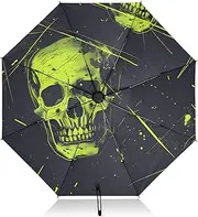 [PDZRMY] Green Black Skulls UV Protection Travel Umbrella Compact for Rain and Sun - Auto Open and Close UPF 50+ Windproof Portable 46” Sun Umbrella for Women and Men
