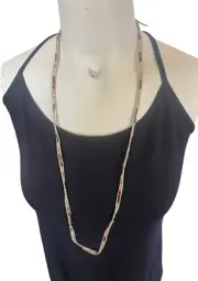 Nakamol Chicago Handmade Beaded Necklace Mixed Glass Crystals Tan Cord Artisan