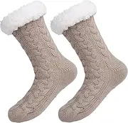 [Generic] Winter Indoor Non Slip Thermal Socks Floor Socks Soft Thick for Ladies Girls Casual Plush Slipper Socks Leg Warmers for Home, Light Brown