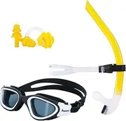 Frontal Centre Swim Snorkel Set for Swimming or Swim Training,Adult/Kids Swimmers Snorkeling Gear in Pool and Open Water,Front Swimming Tube with One-Way Purge Valve