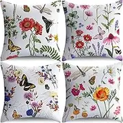 NIGHTWISH Outdoor Pillow Covers Set of 4 Waterproof Outdoor Decorative Throw Pillow Covers Floral Farmhouse Sofa Couch Cushion Cases for Patio Furniture Garden (16"" x 16""), AKG0422