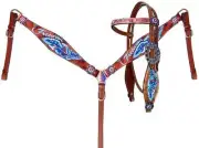 Showman Freedom Headstall & Breast Collar Set w/ Red White & Blue Feather Design