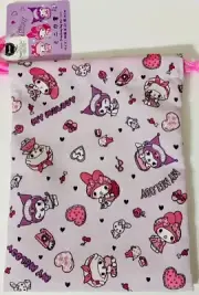 Sanrio X Daiso My Melody Kuromi Drawstring Pouch Bag, Lavender Lilac Pink Kawaii
