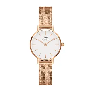 Daniel Wellington DW 手錶 Petite Melrose 24mm玫瑰金麥穗式金屬編織錶-白錶盤-玫瑰金框 DW00100447