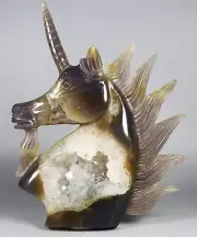 330g Natural Geode Agate Quartz Crystal Unicorn Hippocampus Manual Carving