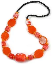 [Avalaya] Chunky Style Resin and Ceramic Bead Black Cotton Cord Necklce in Orange - 64cm L, One Size, Ceramic cords Resin