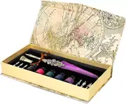 Quill Pen and Ink Set with Feather Calligraphy Pen, 5 Bottled Ink, 6 Replaceable