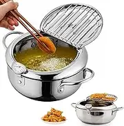 Stainless Steel Frying Pot with Lid, Thermometer (°F) and Oil Drip Drainer Rack, Japanese Deep Tempura Fryer Pot with Oil Strainer, Reduce Fat Intake