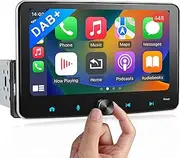 DAB+ Android Car Radio 1Din Wireless CarPlay Wireless Android Car Radio with Screen 7 Inch 4G + 64G Car Play Display Touchscreen Monitor with Bluetooth FM/AM RDS WiFi GPS Navigation SWC EQ 1 DIN