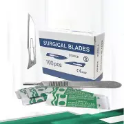 SCALPEL HANDLE #3 w/SCALE + 100 STERILE SURGICAL BLADES #14 MEDICAL ENT DENTAL