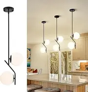 Black Globe Pendant Light Kitchen Island with 2-Light 15cm Matte Glass Adjustable Height E14 220V Mid Century Modern Pendant Light Fixtures for Dining Room or Bedroom Bar Bathroom