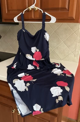 NWT Lane Bryant Sz 14/16 Navy Pink White Floral Strapless or Straps Maxi Dress
