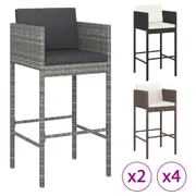 2/4x Bar Stools with Cushions Poly Rattan Garden Counter Multi Colours vidaXL