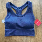 Spanx Rib Seamless Medium Impact Sports Bra Size XS Navy Haze #50238R - NWT