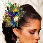 Peacock Feather Hair Clip Peacock Fascinator with Rhinestone 1920s Flapper