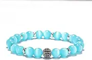 [IBOWZ] Crystal Bracelet Bead Bracelets Crystal Bracelet, 7 Chakra Natural Stone Opal Bangle Silver Beads Boho Jewelry Yoga Energy Elastic Blue Bracelets Unlimited Charm Diffuser Women Men Gift