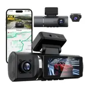 3 Channel Dash Cam, 4K+1080P+1080P Front Rear and Inside Dash Camera for Car,...