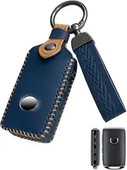 YINEOR for Mazda Key Fob Cover Leather Car Key Case Protector Keychain Smart Key Fob Holder Compatible for Mazda 3 Hatchback 2019-2024 for Mazda 6 CX-5 CX-50 CX-30 CX-9 2020-2024 (Blue)