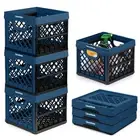 Collapsible Milk Crate, Ocean, 3PK - 25L (6 Gal) Stackable Storage Bins, Hold...