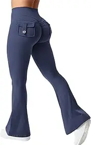 [YEOREO] CoreFlex Flare Leggings with Pockets for Women Scrunch Workout Leggings 30" Butt Lifting Gym Yoga Pants Navy Blue