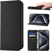 LANJLM Wallet Case for iPhone 15 Pro Phone Cases Premium Leather PU Flip Cover Magnetic Shockproof Closure Book Design with Kickstand Feature & Card Slots iPhone 15 Pro(6.1") Case - Black