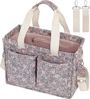 Hangable Large Capacity Bag - Changing Bag Handbag, Classic Flower Capacity Changing Bag | Handbag Baby Pram Bag Flowers Handbag Mum with Hooks, purple, Siehe Beschreibung