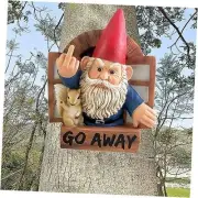 Go Away Gnome Statue Tree Hugger Whimsical Middle Finger Rude Gnomes Statue