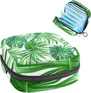 Period Bag,Sanitary Napkin Storage Bag,Watercolor Tropical Palm Leaves,Tampon Bag for Purse