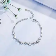 Chain Bracelets,Silver Bracelet,Fashion Bangle,Sterling Silver Bracelet for Women,Ladies 925 Sterling Silver Bracelet Exquisite Carve Flower Inlaid Zircon Bracelet Ladies Sterling Silver Jewellery