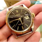 勞力士 1601 DATEJUST 龜殼面 長簇形時標 黑色面盤 VINTAGE ROLEX 黃K金+鋼