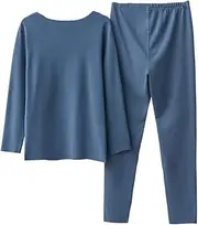 [Abigprofit] Men's Autumn Winter Warmth Thin Elastic Slim Body Long Johns Pajamas Self-Heating Thermal Underwear Set Cowboy Blue XL