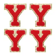 4Pcs Chenille Letter Patches Iron on Letter Patches Red Y Alphabet Decorative