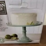 Jadeite 10" Pedestal Cake Plate Stand with Glass Dome by Gibson Home NEW
