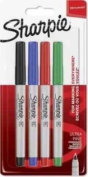 Sharpie Permanent Markers | Ultra-Fine Point | Assorted Classic Colours | 4 Coun
