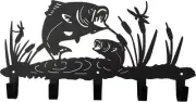 Metal Fish Coat Hooks Wall Art Decor-Fish Hangers and Key Black