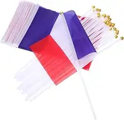 Angoily 25pcs Mini French Flag with Pole Desk Decorative Flag Hand Waving for Office
