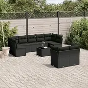 Patio Furniture Sets 10 Piece Garden Sofa Set with Cushions Black Poly Rattan