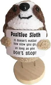 Fxkoolr Positive Sloth with Card and Wooden Base, Cheer Up Support Mental Health Funny Sloth Potato for Women Men Friends Birthday