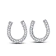 14k White Gold Diamond Horseshoe Lucky Stud Earrings 1/6 Cttw