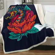 Cool and Scary Snake Rose Throw Blanket