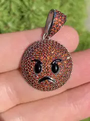 Angry Red Face Emoji Pendant Solid 925 Silver ICY Hip Hop Iced CZ 1"