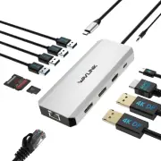Laptop Docking Station,12 in 1 Triple Display USB C Hub for Windows with Dual DP