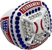 Discount Sports Rings HOME PLATE CHAMPION RING — WHITE BODY, BLUE STONES, RED SIDES, NATIONAL Premium Softball Baseball Ring/Player/Team Awards/Tournament Ring 10-8, Non-Precious Metal, Quartzite