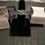 Avon STERLING SILVER Woven Black And CLEAR CZ RING SIZE 10