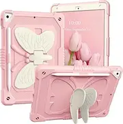 ROUMAYMAY for iPad 9th 8th 7th Generation Case with Kickstand Butterfly Wings, for iPad 10.2 Case (2021/2020/2019) for iPad Air 3 10.5 Pencil Holder Shockproof Protective Cover Kids Girls, Pink