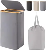 Lifewit 100L Laundry Basket with Lid, Clothes Hampers for Laundry with Bamboo Handles and A Removable Laundry Bag, Large Foldable Laundry Hamper for Bedroom, Bathroom, Dorm, Laundry Room, Grey