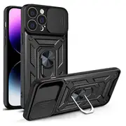 For Apple iPhone 14 Pro Max Case, Military Grade 360 Degree Rotating Metal Magnetic Ring Car Mount Holder Kickstand Shockproof Heavy Duty Cover (Black)